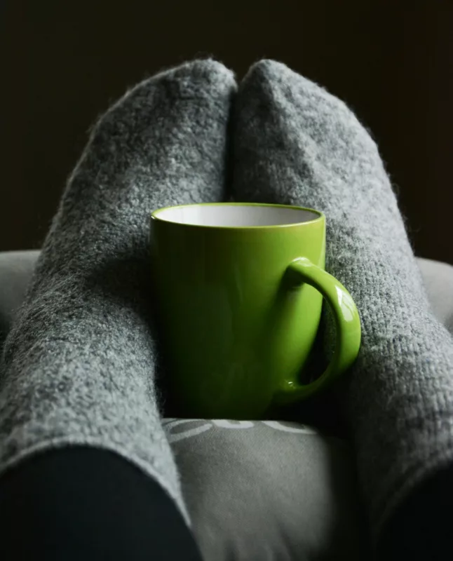 feet with socks, thermal insulation